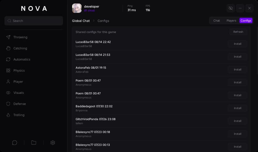the nova menu, shared configs