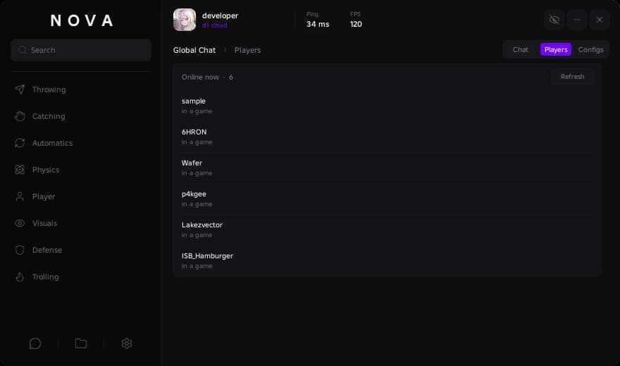 the nova menu, whos online